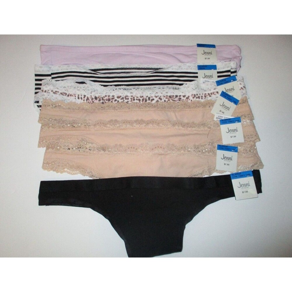 Jenni Womens Sz XL Lace Trim Cotton Bikini Brief Thong Panty Lot of 7